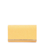 Pochette brillantinata arancione con profilo in strass
