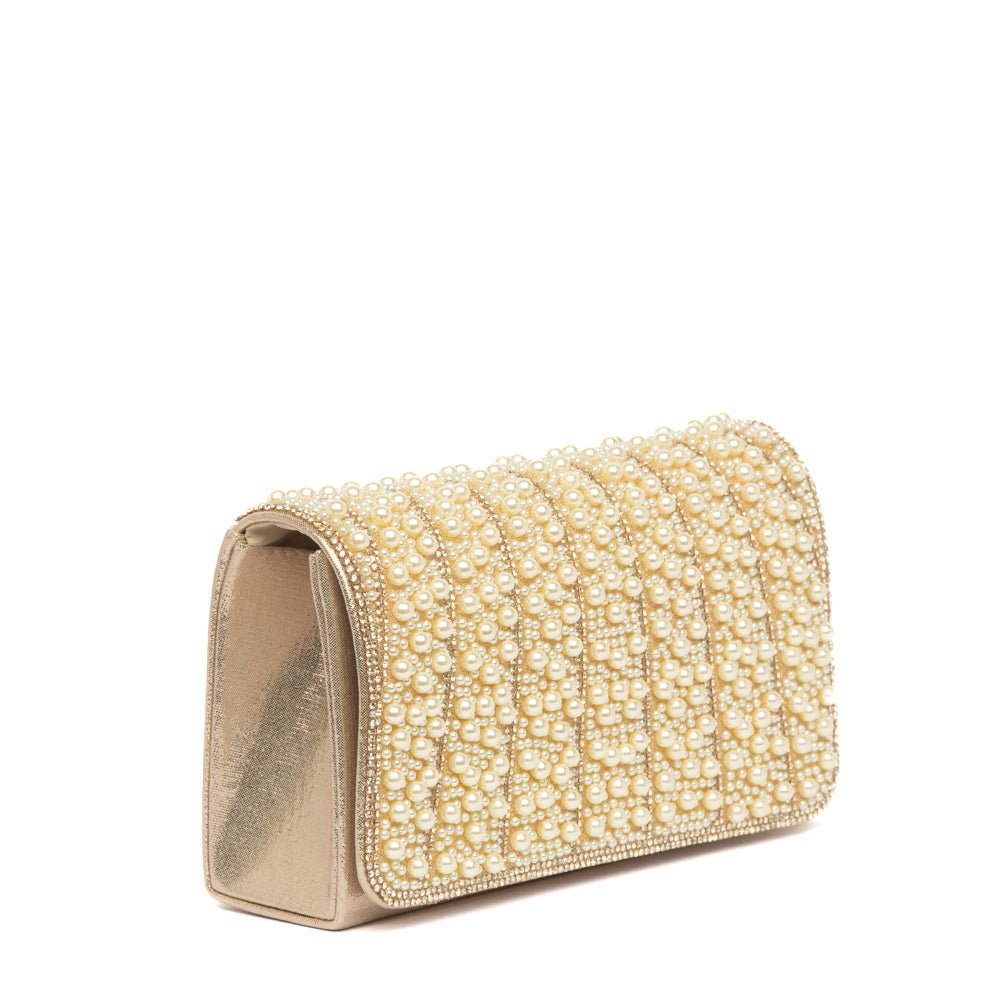 Pochette elegante color champagne con perle e strass - TreemmeCreazioni