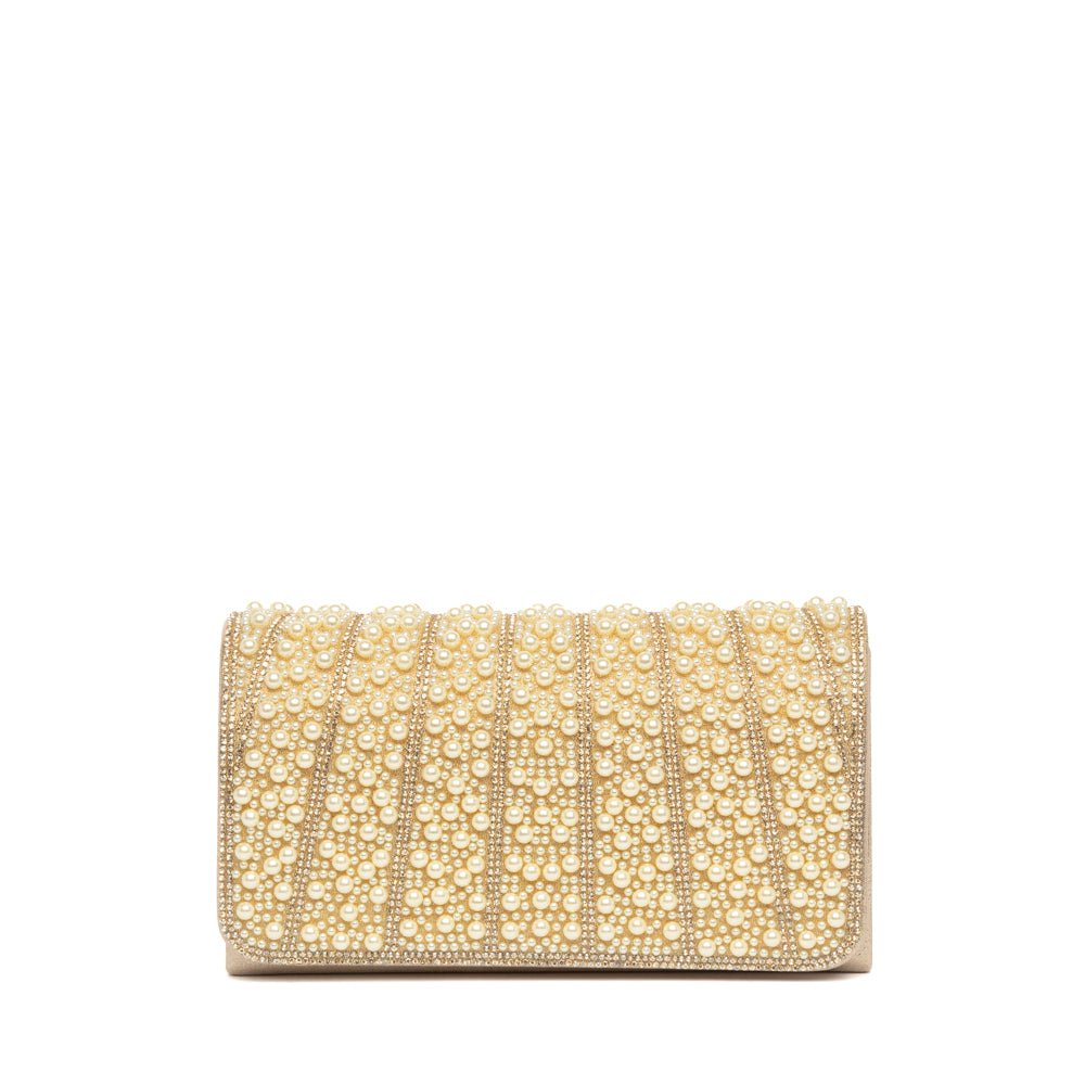 Pochette elegante color champagne con perle e strass - TreemmeCreazioni
