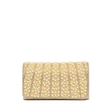 Pochette elegante color champagne con perle e strass