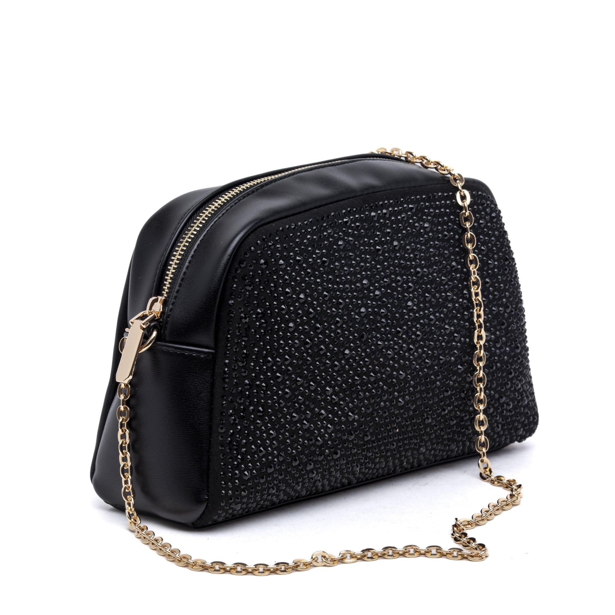 Pochette elegante nera con cristalli. - TreemmeCreazioni