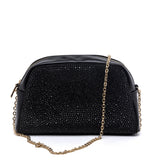 Pochette elegante nera con cristalli.