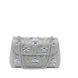 Pochette gioiello argento con applicazioni floreali