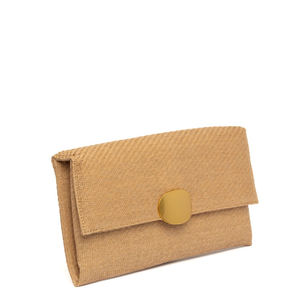 Pochette in rafia cerata beige con gioiello - TreemmeCreazioni