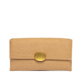Pochette in rafia cerata beige con gioiello