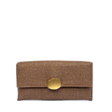 Pochette in rafia cerata marrone con gioiello
