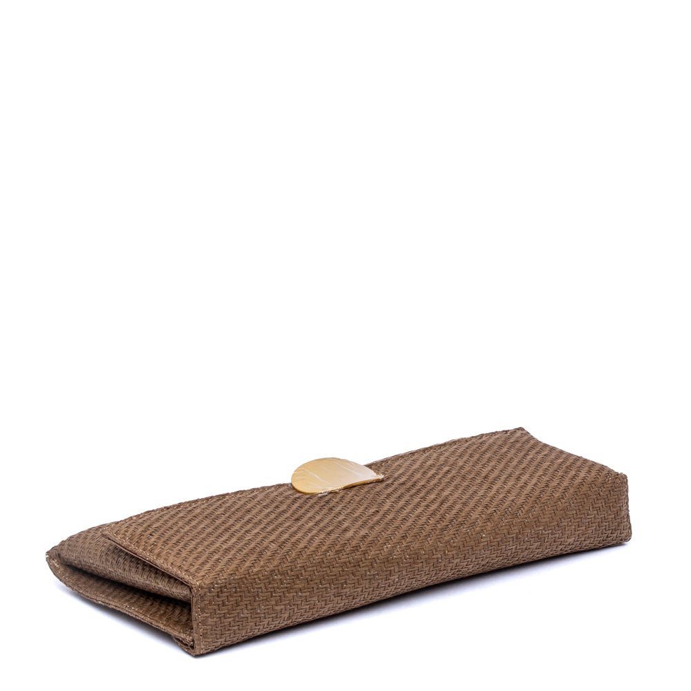 Pochette in rafia cerata marrone con gioiello - TreemmeCreazioni