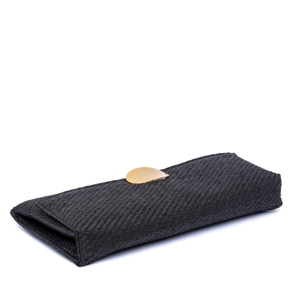 Pochette in rafia cerata nero con gioiello - TreemmeCreazioni