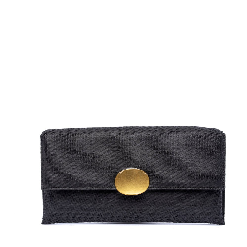 Pochette in rafia cerata nero con gioiello - TreemmeCreazioni