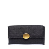 Pochette in rafia cerata nero con gioiello
