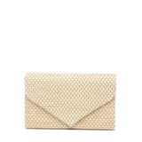 Pochette in rafia naturale color sabbia e glitter dorato