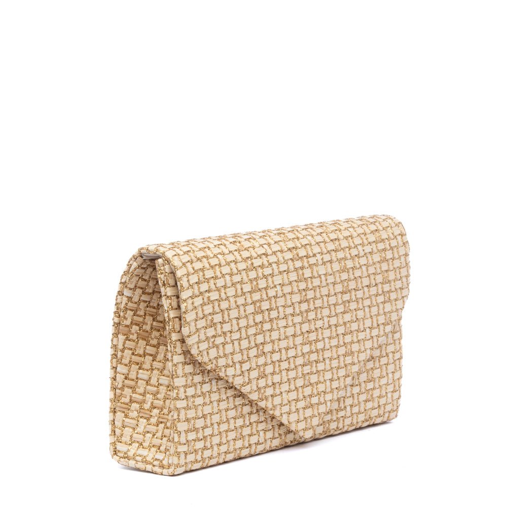 Pochette in rafia naturale havana e glitter dorato - TreemmeCreazioni