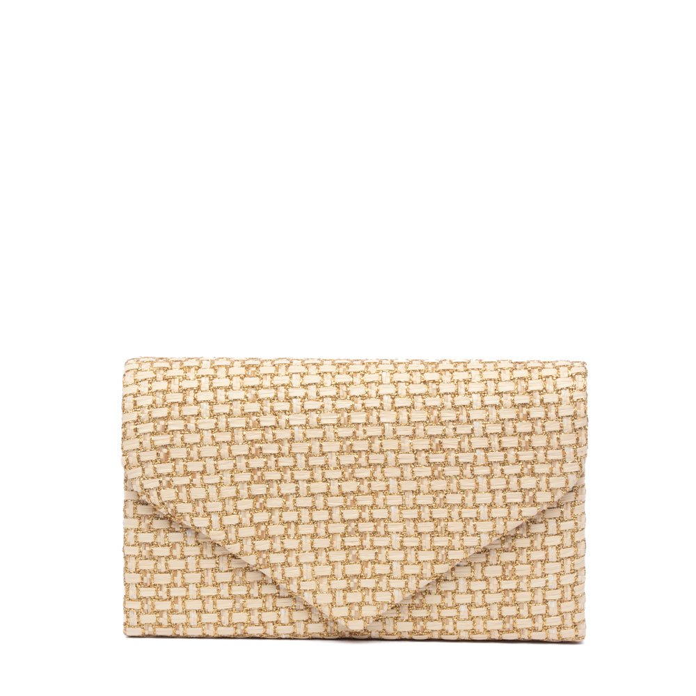 Pochette in rafia naturale havana e glitter dorato - TreemmeCreazioni