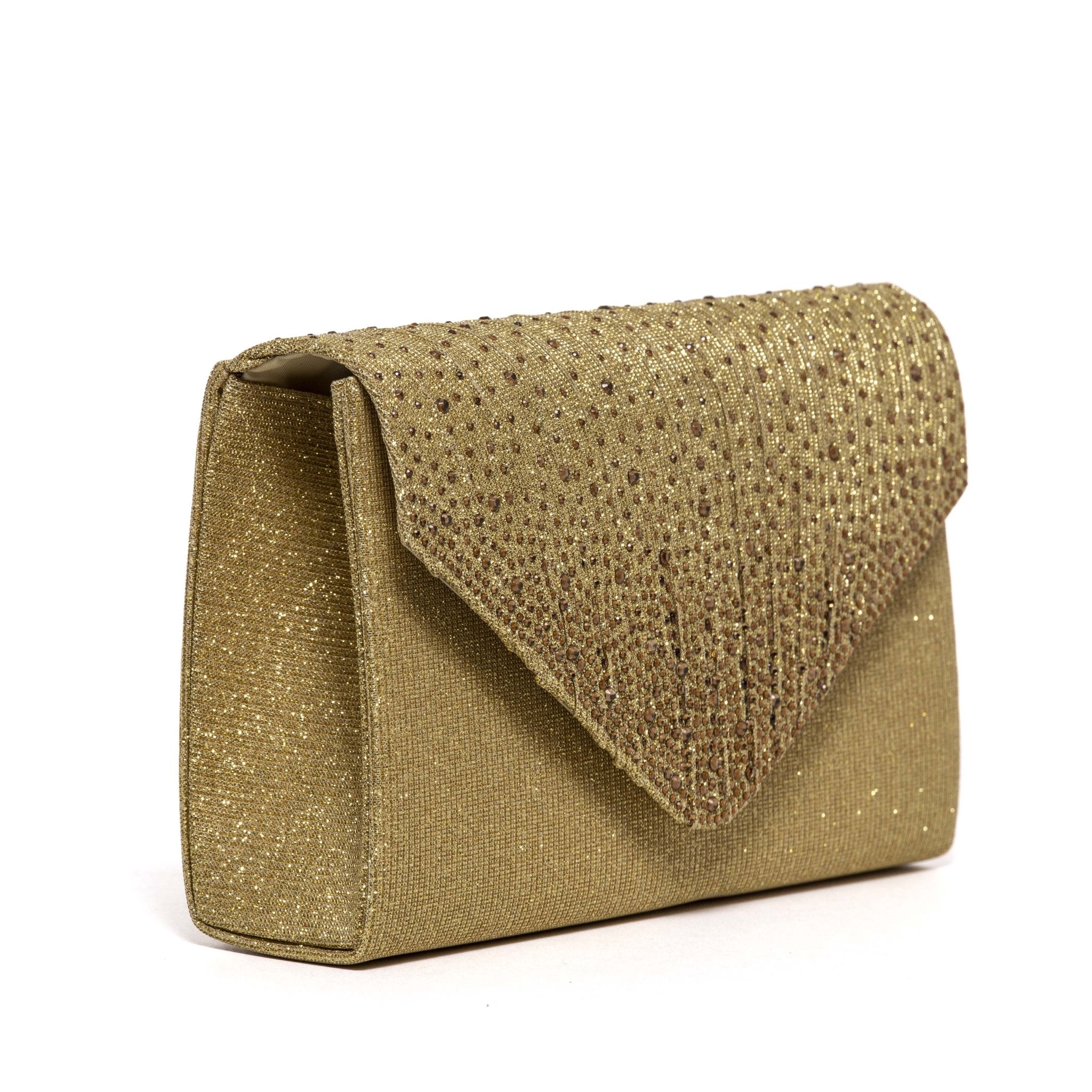 Pochette in raso oro con cristalli. - TreemmeCreazioni
