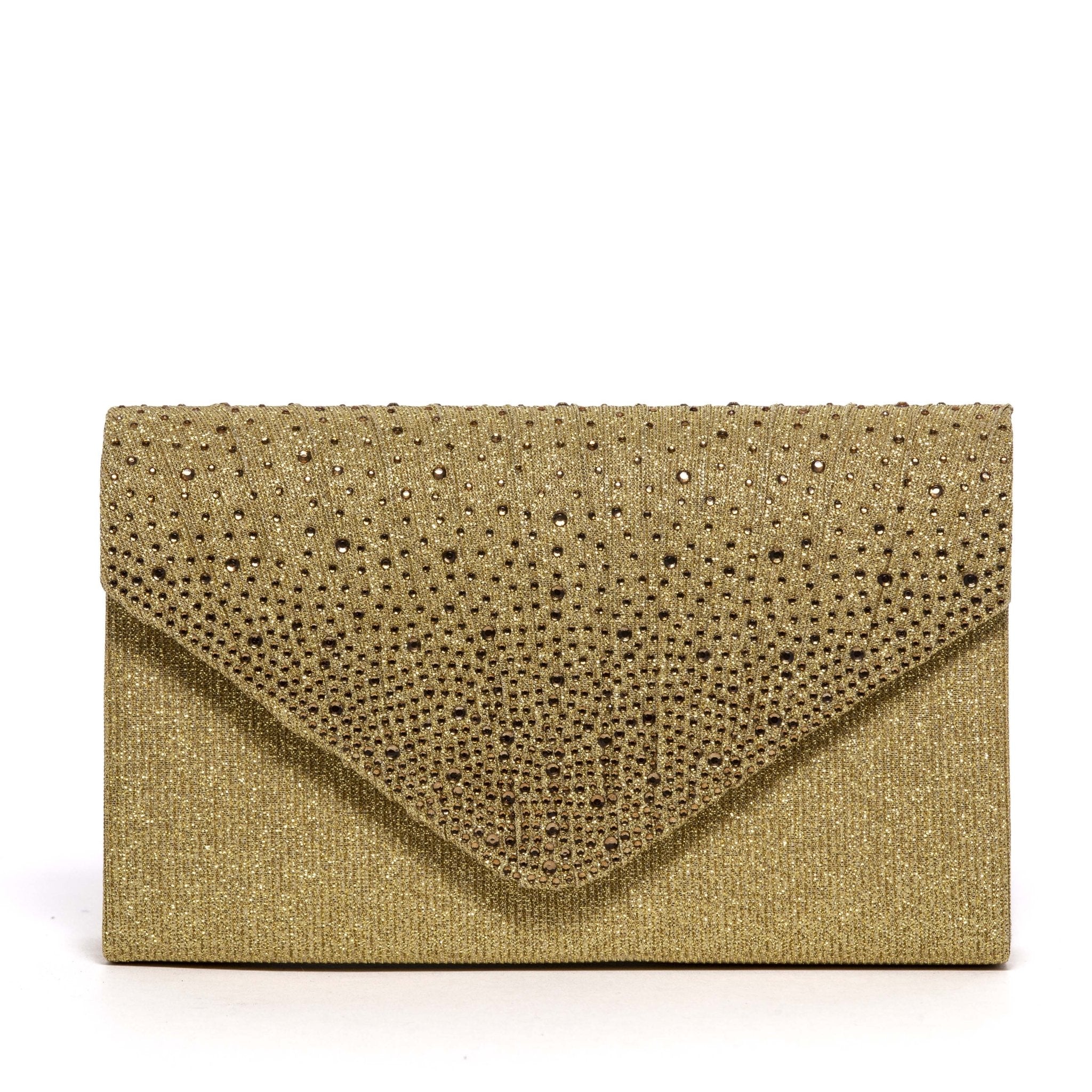 Pochette in raso oro con cristalli. - TreemmeCreazioni