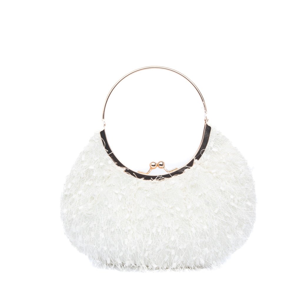Pochette mezzaluna in tessuto bianco effetto sfrangiato - TreemmeCreazioni
