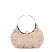 Pochette mezzaluna in tessuto champagne effetto sfrangiato - TreemmeCreazioni