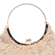 Pochette mezzaluna in tessuto champagne effetto sfrangiato - TreemmeCreazioni