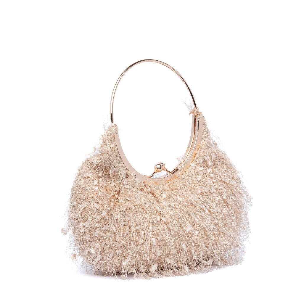 Pochette mezzaluna in tessuto champagne effetto sfrangiato - TreemmeCreazioni