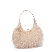 Pochette mezzaluna in tessuto champagne effetto sfrangiato - TreemmeCreazioni