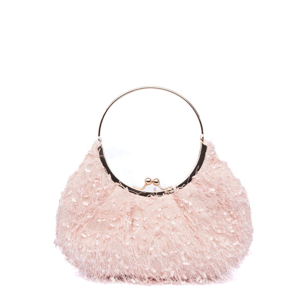 Pochette mezzaluna in tessuto rosa effetto sfrangiato - TreemmeCreazioni