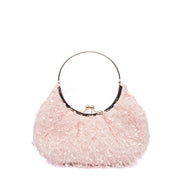 Pochette mezzaluna in tessuto rosa effetto sfrangiato - TreemmeCreazioni