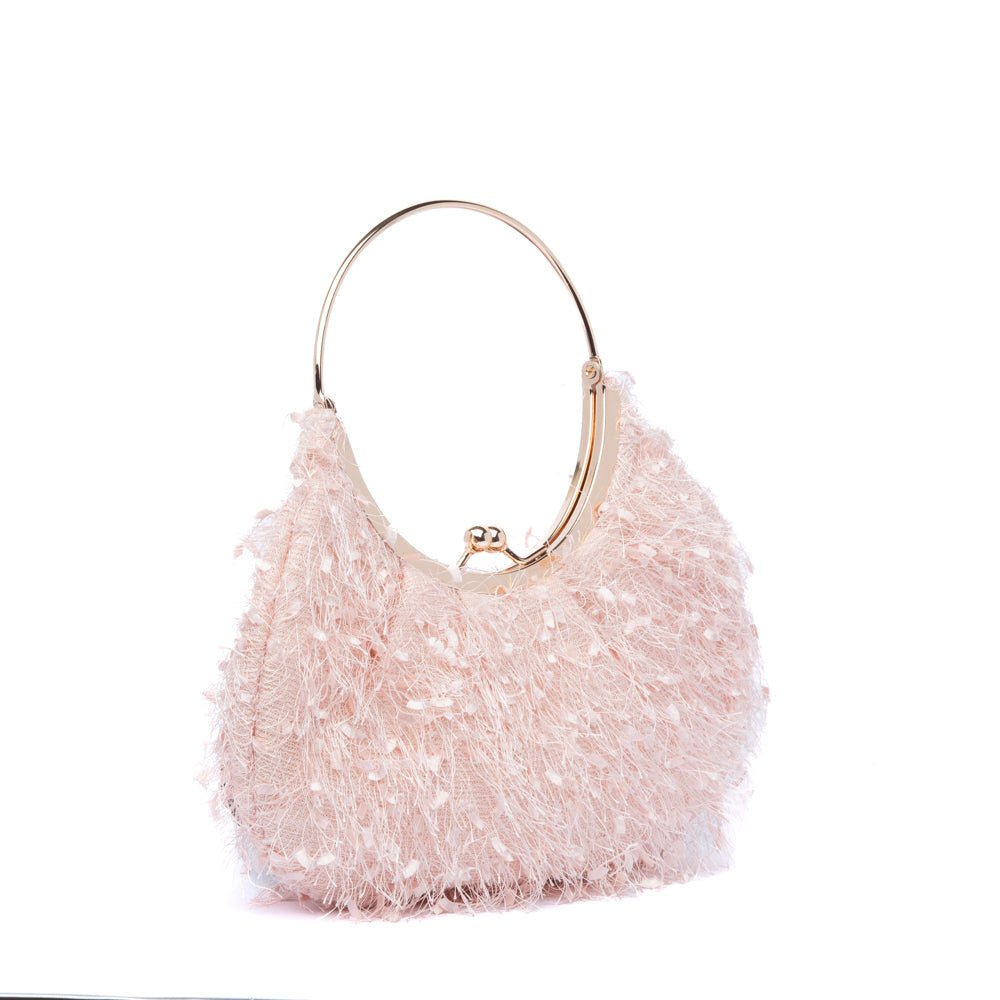Pochette mezzaluna in tessuto rosa effetto sfrangiato - TreemmeCreazioni