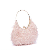 Pochette mezzaluna in tessuto rosa effetto sfrangiato - TreemmeCreazioni