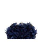Pochette pasticcino in raso blu con fiori
