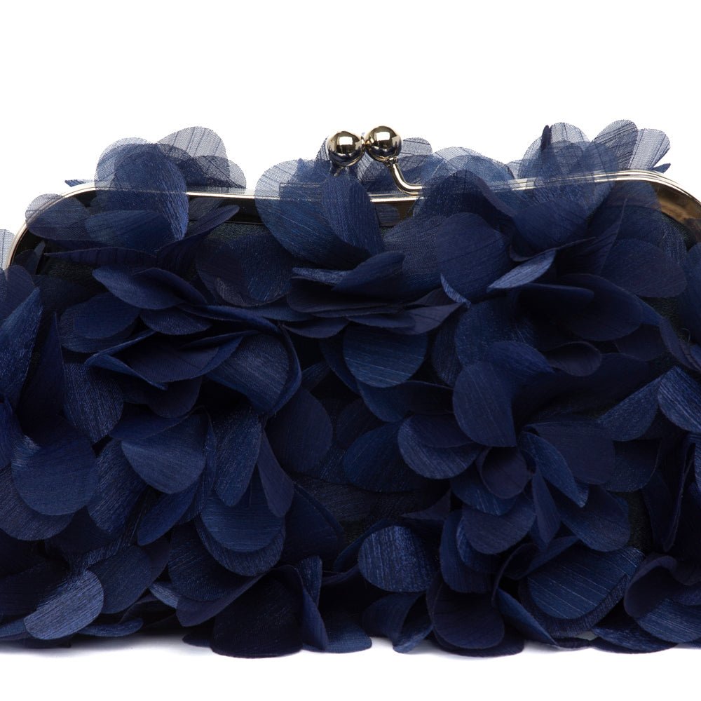 Pochette pasticcino in raso blu con fiori - TreemmeCreazioni