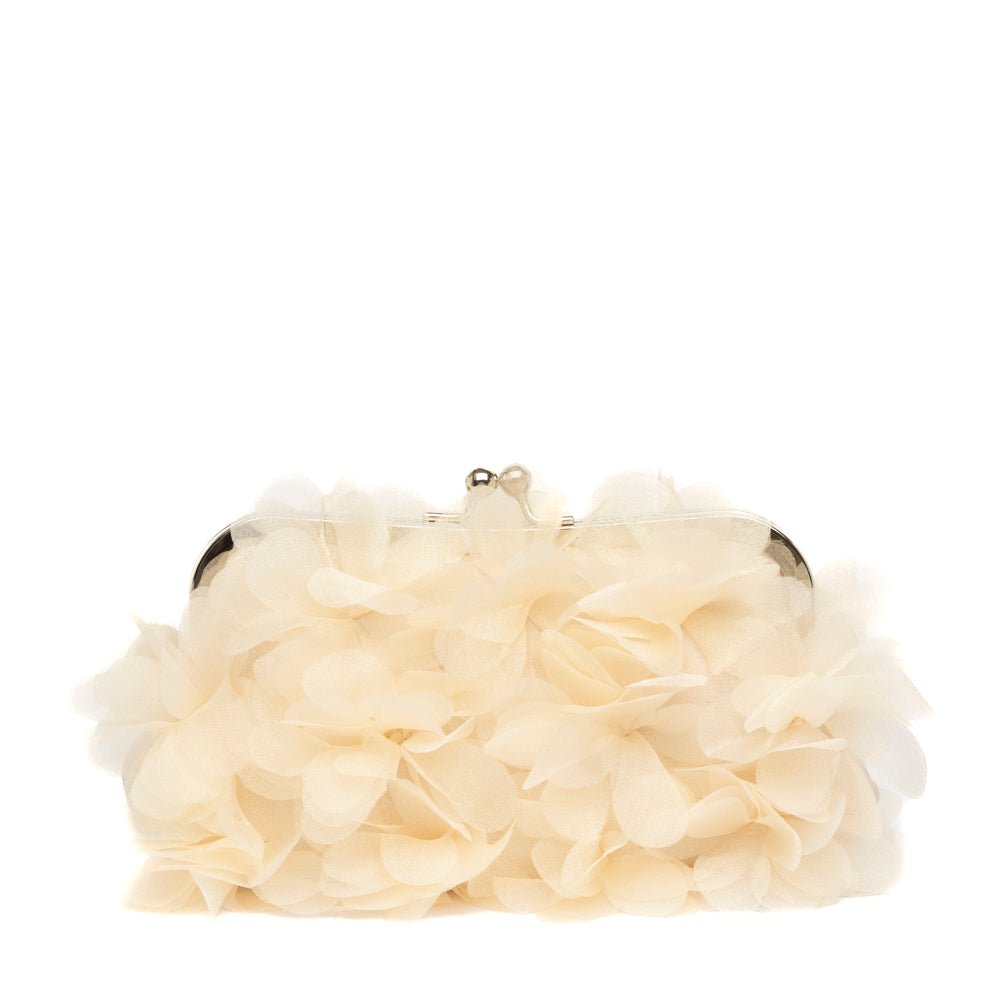 Pochette pasticcino in raso champagne con fiori - TreemmeCreazioni