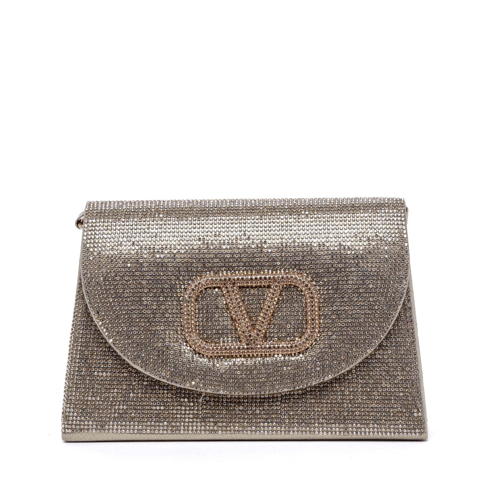 Pochette V logo in micro strass platino. - TreemmeCreazioni