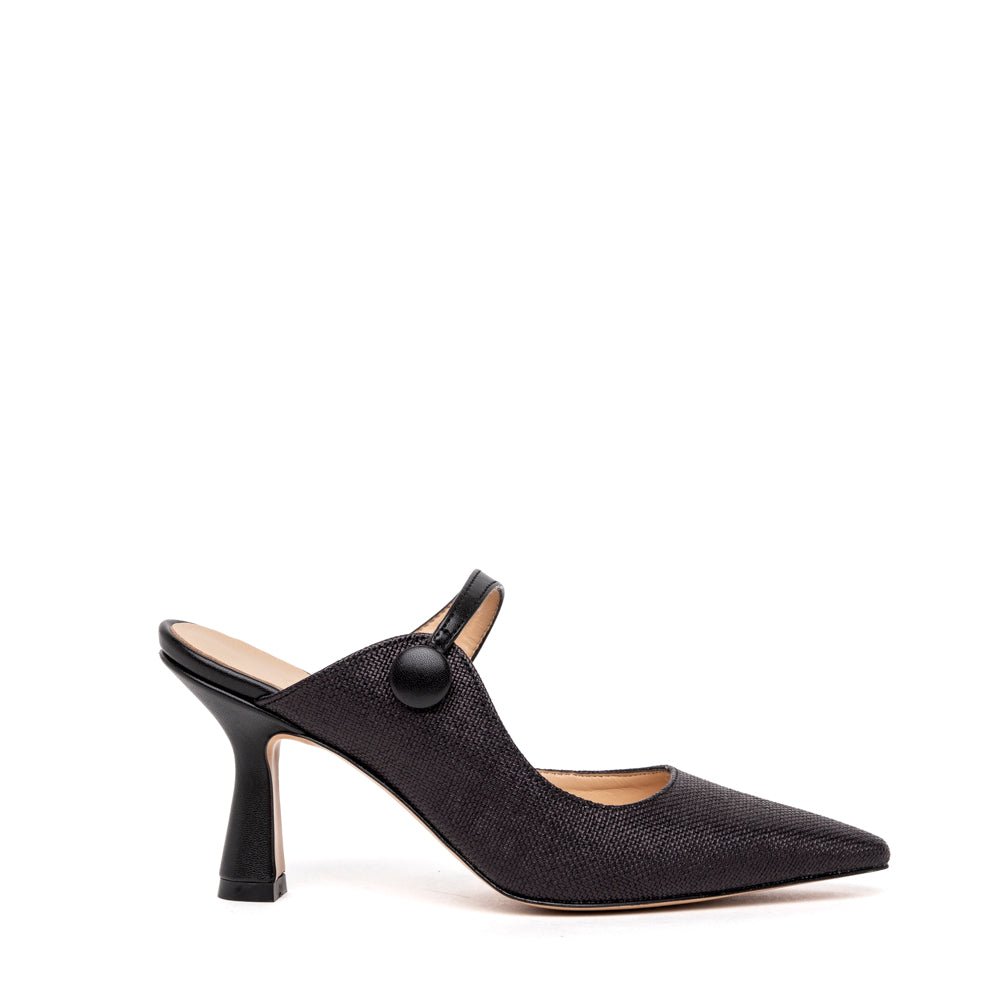 Sabot in tessuto cerato nero con tacco. - TreemmeCreazioni