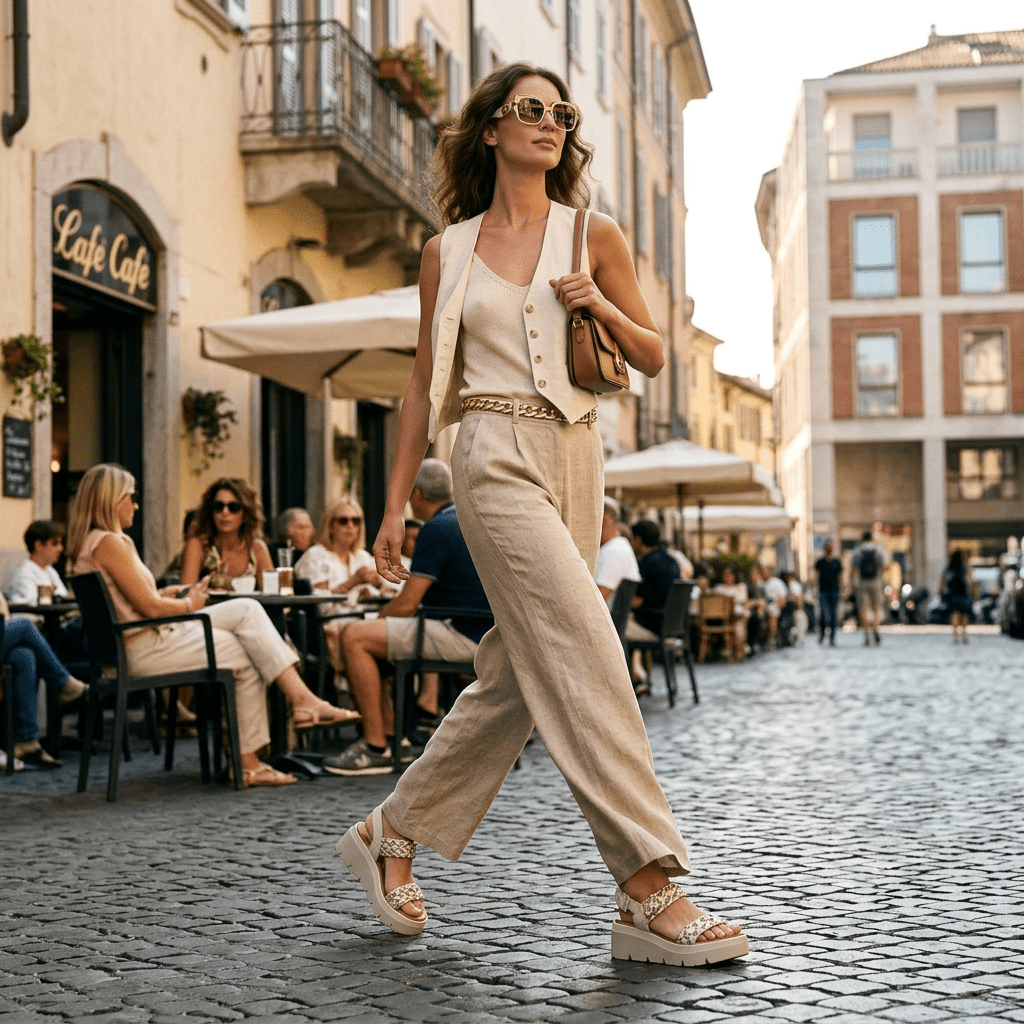 Sandalo beige/platino con zeppa. - TreemmeCreazioni