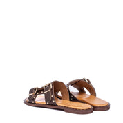 Sandalo ciabattina in pelle marrone con borchie - TreemmeCreazioni