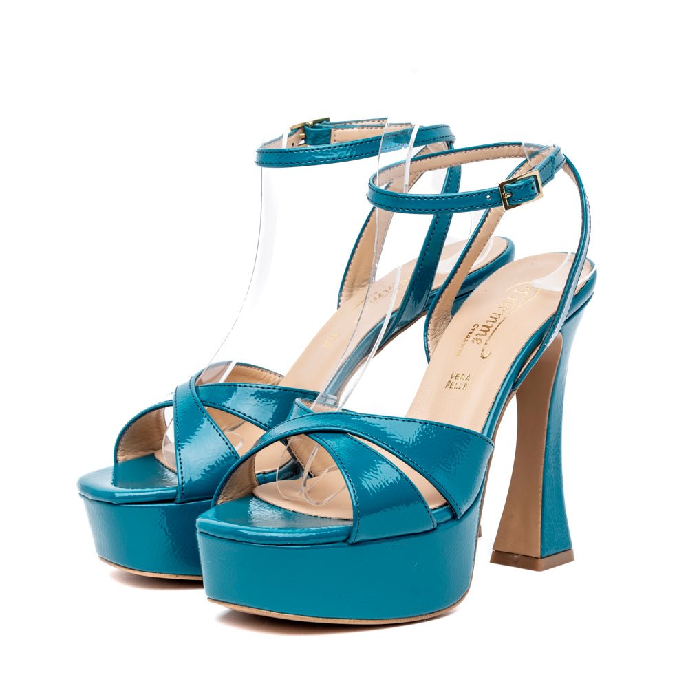 Sandalo con platform in naplak petrolio - TreemmeCreazioni