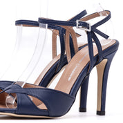 Sandalo con tacco in pelle blu. - TreemmeCreazioni