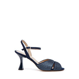 Sandalo in glitter blu con incrocio.