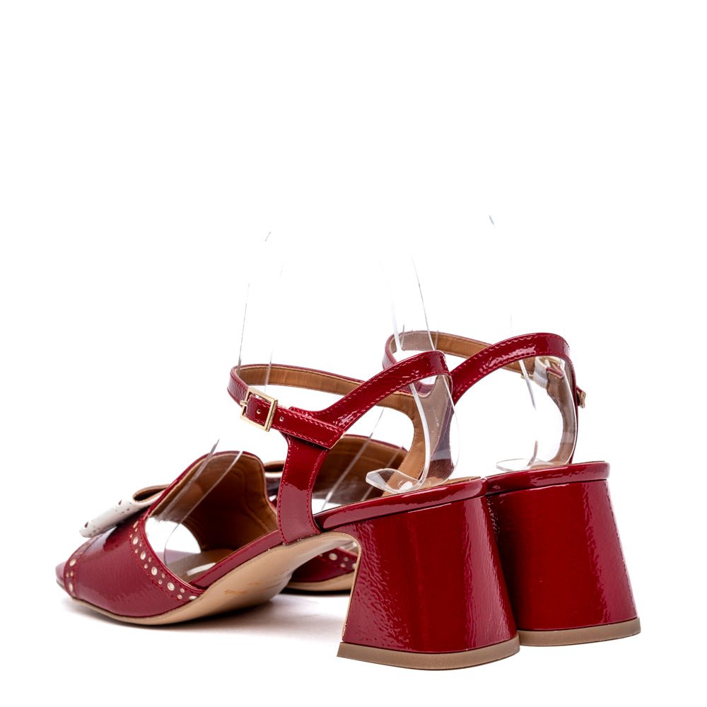 Sandalo in naplak rosso con fiocco bianco - TreemmeCreazioni