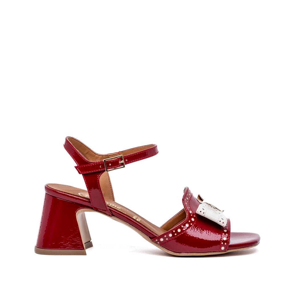 Sandalo in naplak rosso con fiocco bianco - TreemmeCreazioni
