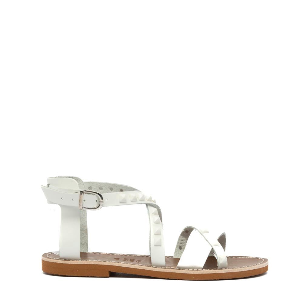Sandalo in pelle bianco con borchie - TreemmeCreazioni