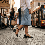 Sandalo in pelle nera con tacco basso. - TreemmeCreazioni