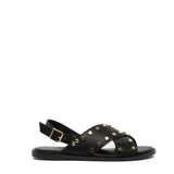 Sandalo in pelle nero con borchie