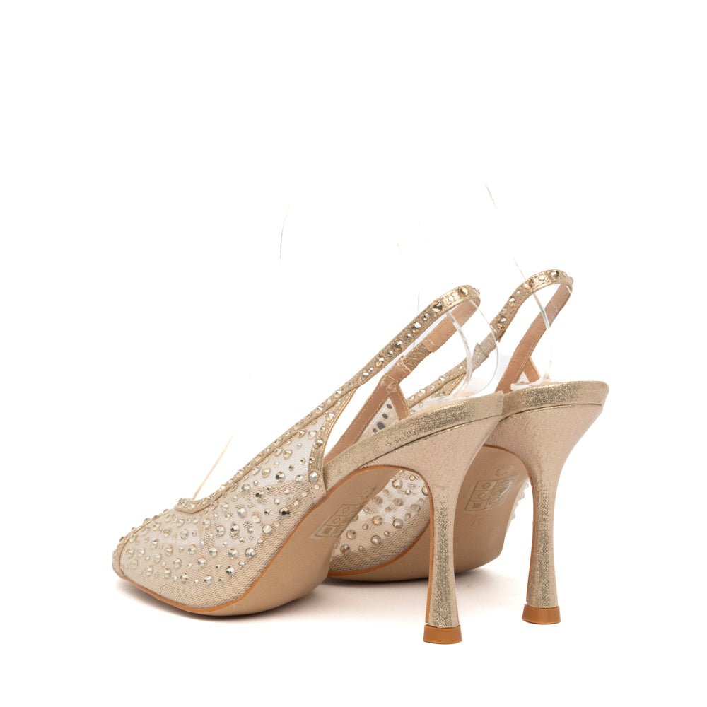 Sandalo in tessuto mesh dorato con cristalli - TreemmeCreazioni