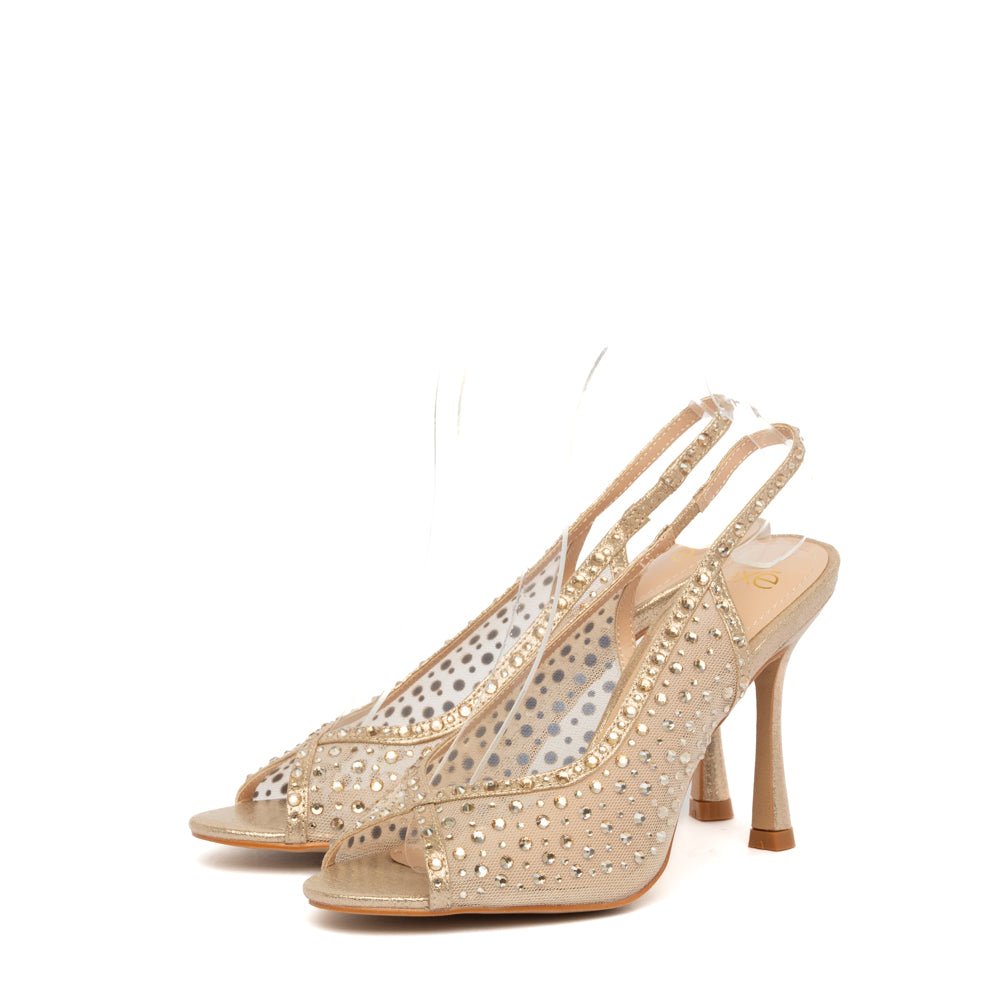 Sandalo in tessuto mesh dorato con cristalli - TreemmeCreazioni