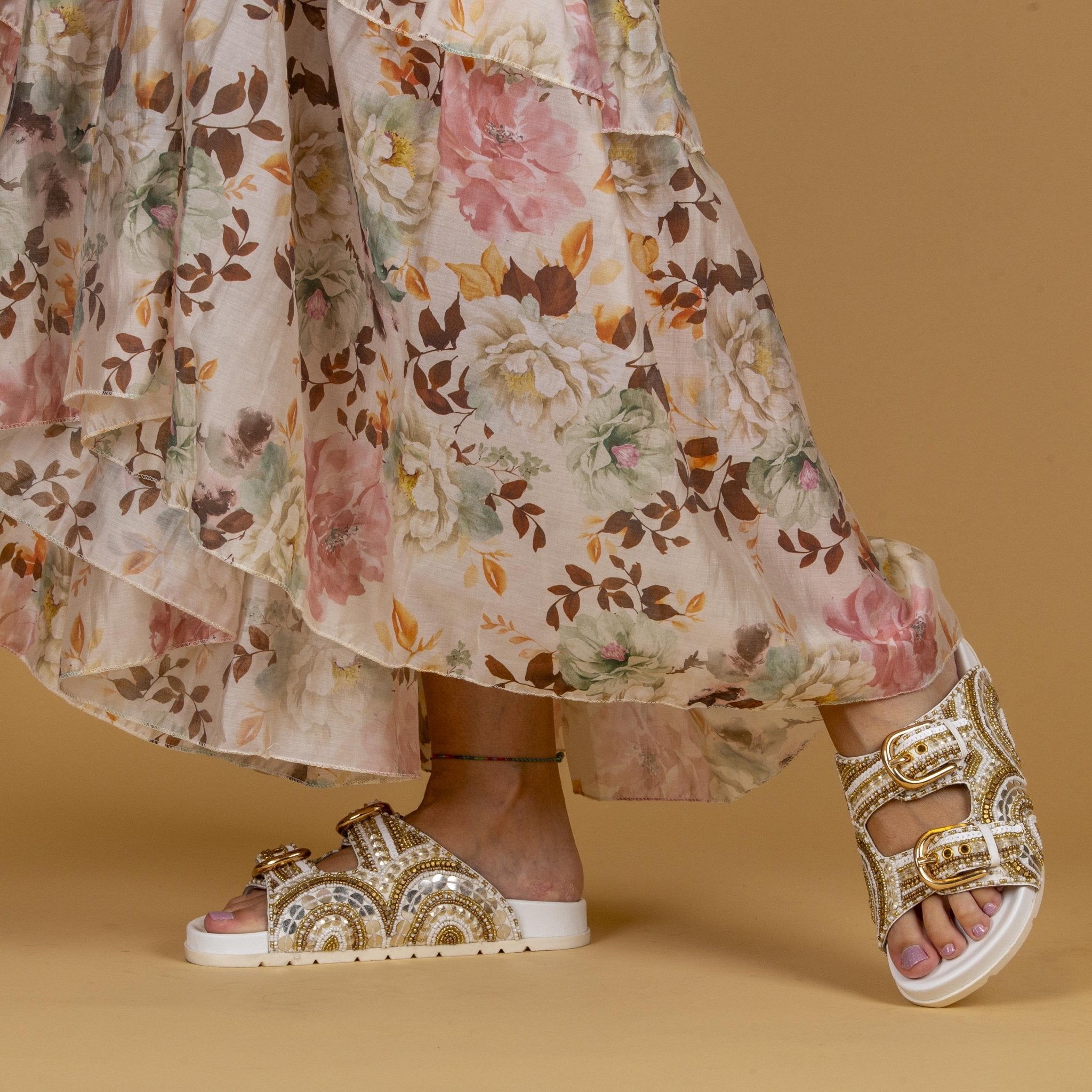 Sandalo slide in paillettes bianco - TreemmeCreazioni