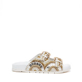 Sandalo slide in paillettes bianco