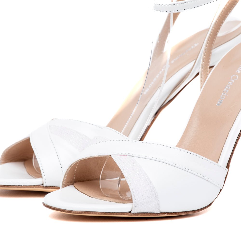 Sandalo Sposa in pelle bianca e mini glitter. - TreemmeCreazioni