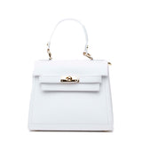 Shopper a mano in pelle granata bianca.