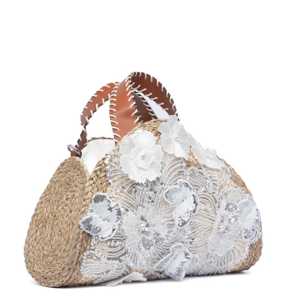 Shopper a mano in rafia con applicazioni floreali - TreemmeCreazioni